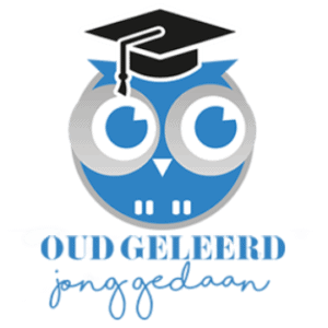 Logo Oud Geleerd Jong Gedaan - uiltje met tekst, homepage